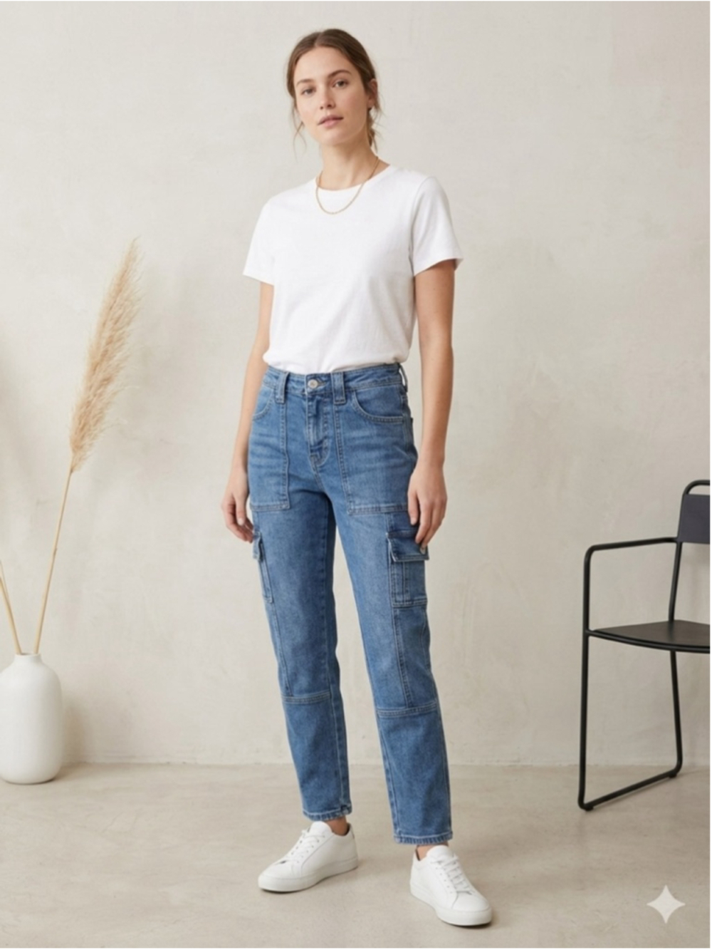 Kancan Cargo Jeans High Rise Straight Leg Blue Denim Utility Pants Size 23 W0